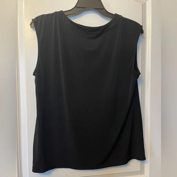 Calvin Klein XL Black Blouse Rhinestone Goldtone Chain V Neck Sleeveless - Picture 3 of 7